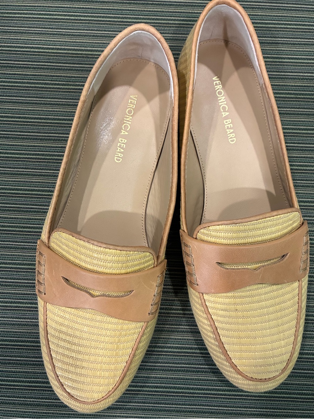 Veronica Beard Women's Tan butter Yellow Raffia Penny Loafers 7M summer